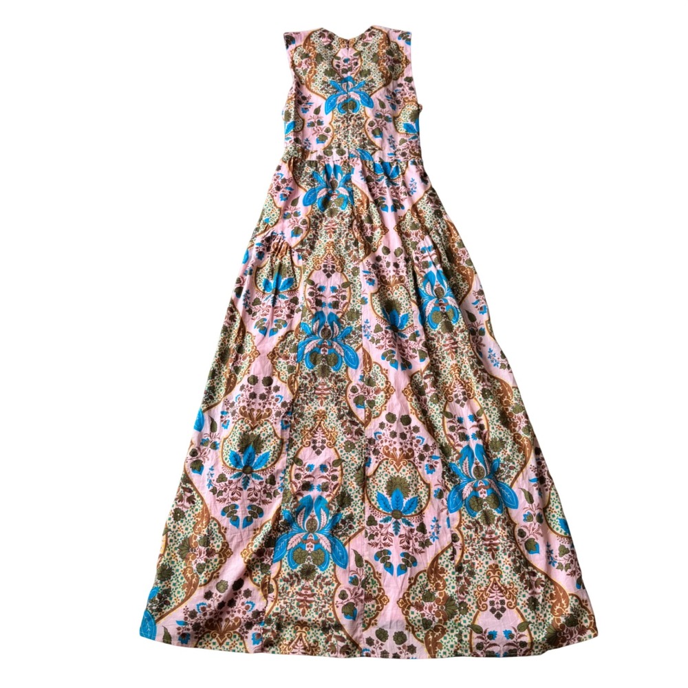 Anna Cate Pink Blue Floral Paisley Halter Maxi Dress Cotton Boho Cottagecore M - Picture 5 of 8